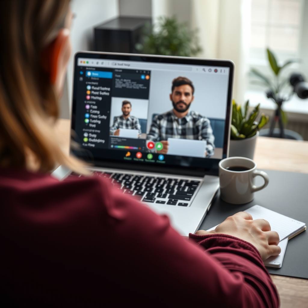 A software demo on a laptop screen during a video call